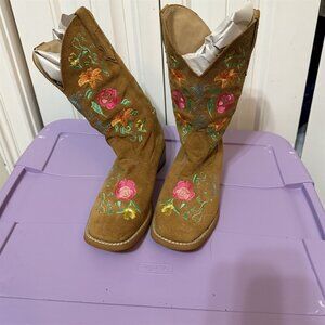 Roper Brown Floral Embroidered Boots Womens 7.5 Cowgirl Country Western Festival